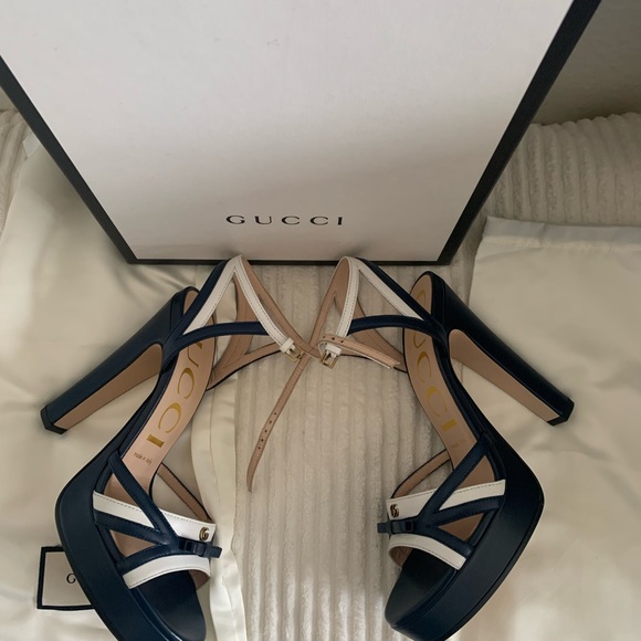 💯% authentic Gucci Alison two-tone leather platform heels - Picture 4 of 14